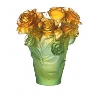 Daum Crystal Rose Passion Green & Orange Vase 05287-2   232565706258